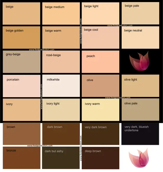 Skin Tones examples for seasonal color analysis